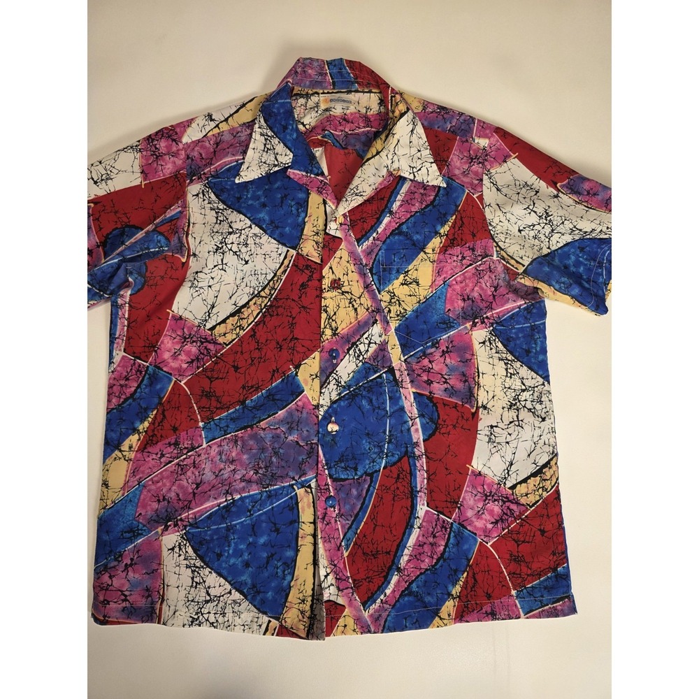 Vtg Andrade Loop Collar Shirt Hawaiian Hippy 60s‎ 70s Mens Size Large